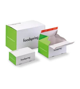 Instant bottom boxes for fitness nutrition. Made of double-flute.